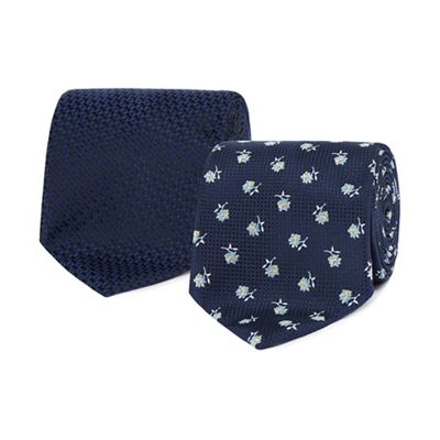 Pack of two navy textured and floral embroidered ties